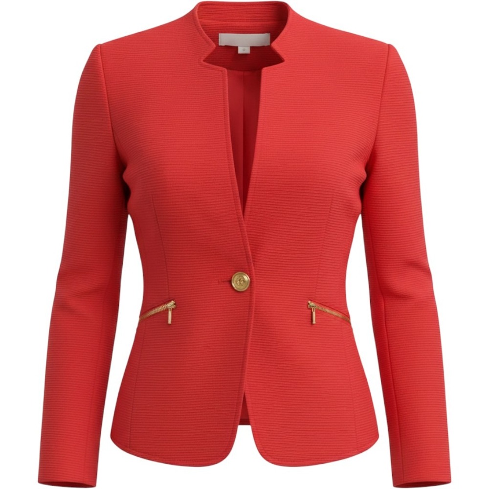 Tahari Arthur S Levine Orange Textured Blazer Jacket Petite 2P Gold Zipper